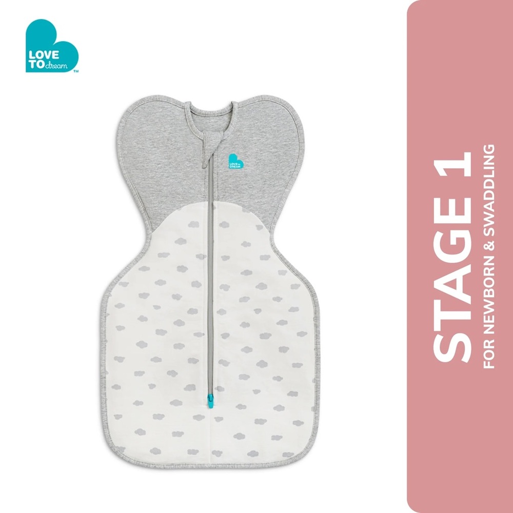 Love to Dream Swaddle Up Sleep Sack Medium (13-19 lbs) 1.5 TOG in grey clouds